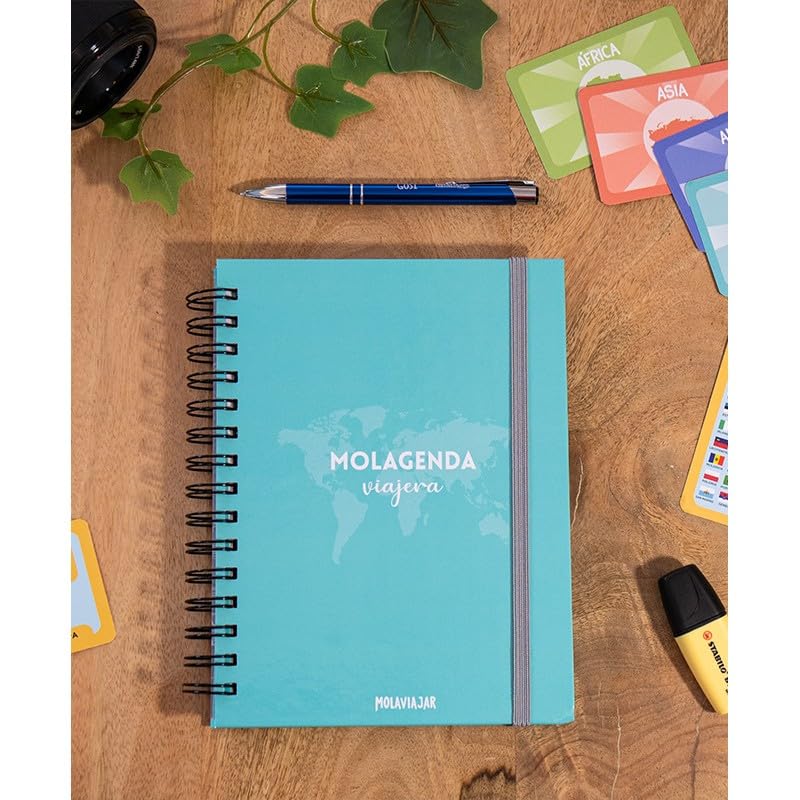 Cuaderno de viaje, Diario de viaje, Tapa dura, Cierre elástico, Separadores, Mapas, 14 tipos de viajes, 250 páginas, Tamaño 17 x 21 cm. Travel Journal